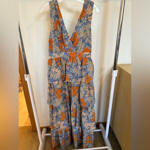 Traffic People Gray Maxi Dress with Orange Floral Print